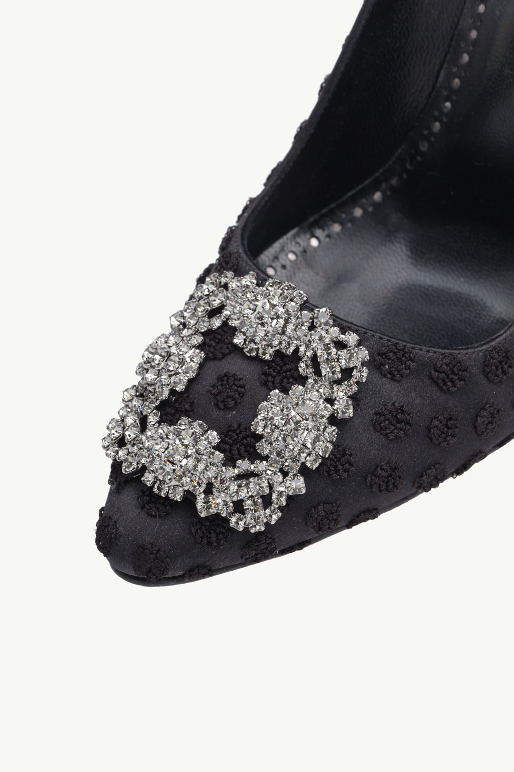 MANOLO BLAHNIK Hangisi Embroidered Pump 10.5cm in Black Satin with Dark Crystal 4