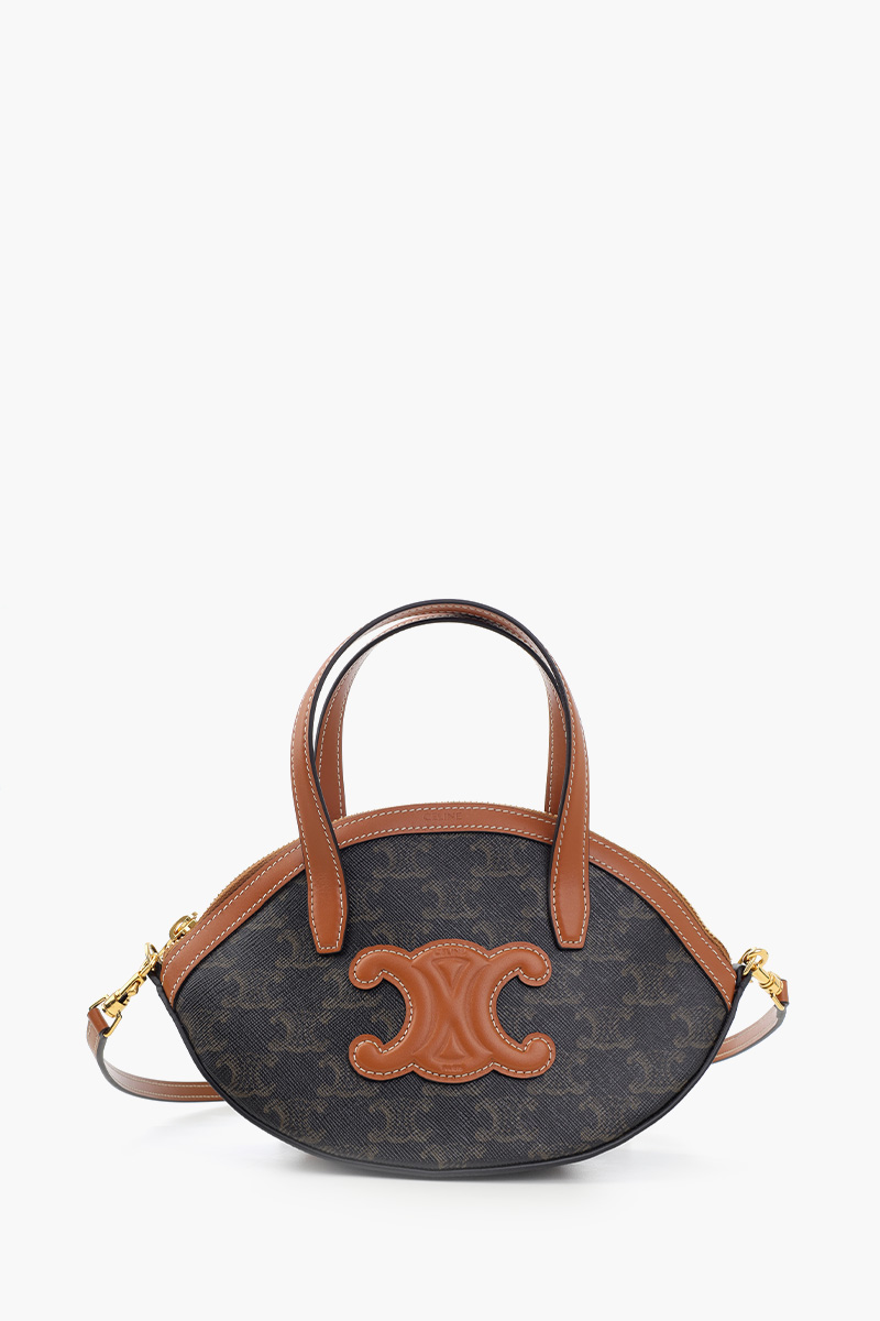 CELINE Oval Triomphe Canvas Shoulder Bag in Tan Calfskin 0