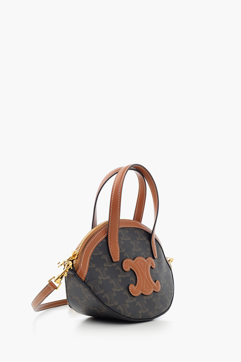 CELINE Oval Triomphe Canvas Shoulder Bag in Tan Calfskin 1