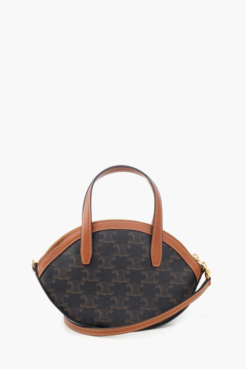 CELINE Oval Triomphe Canvas Shoulder Bag in Tan Calfskin 2