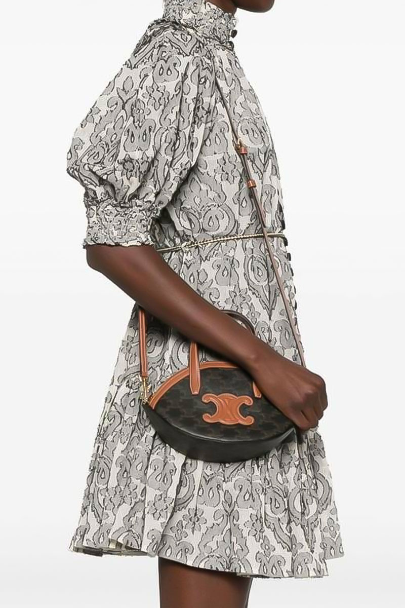 CELINE Oval Triomphe Canvas Shoulder Bag in Tan Calfskin 3