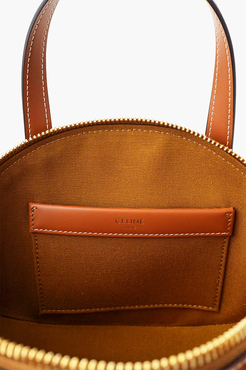 CELINE Oval Triomphe Canvas Shoulder Bag in Tan Calfskin 4
