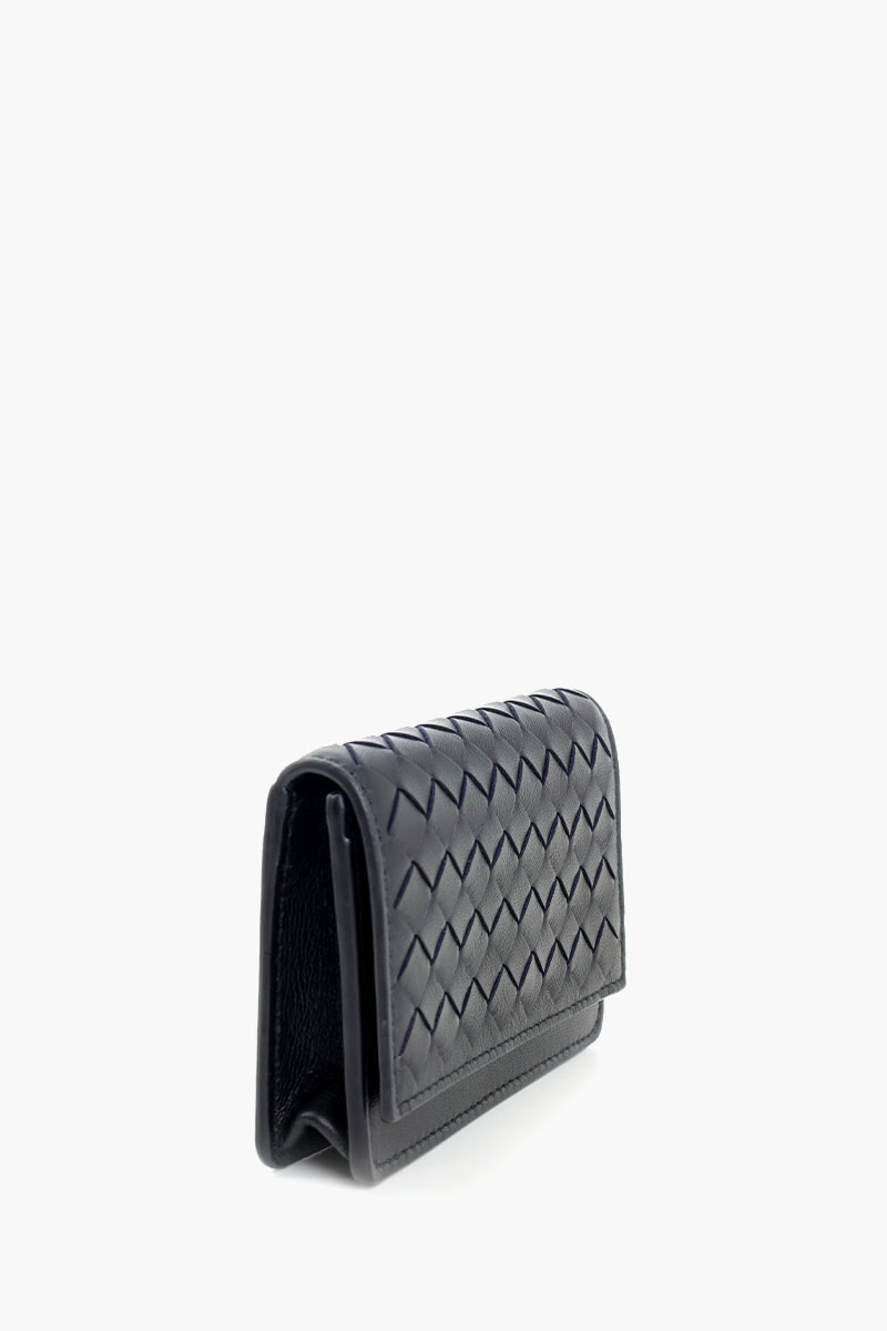 BOTTEGA VENETA Intrecciato Card Case in Black Lambskin Leather 1