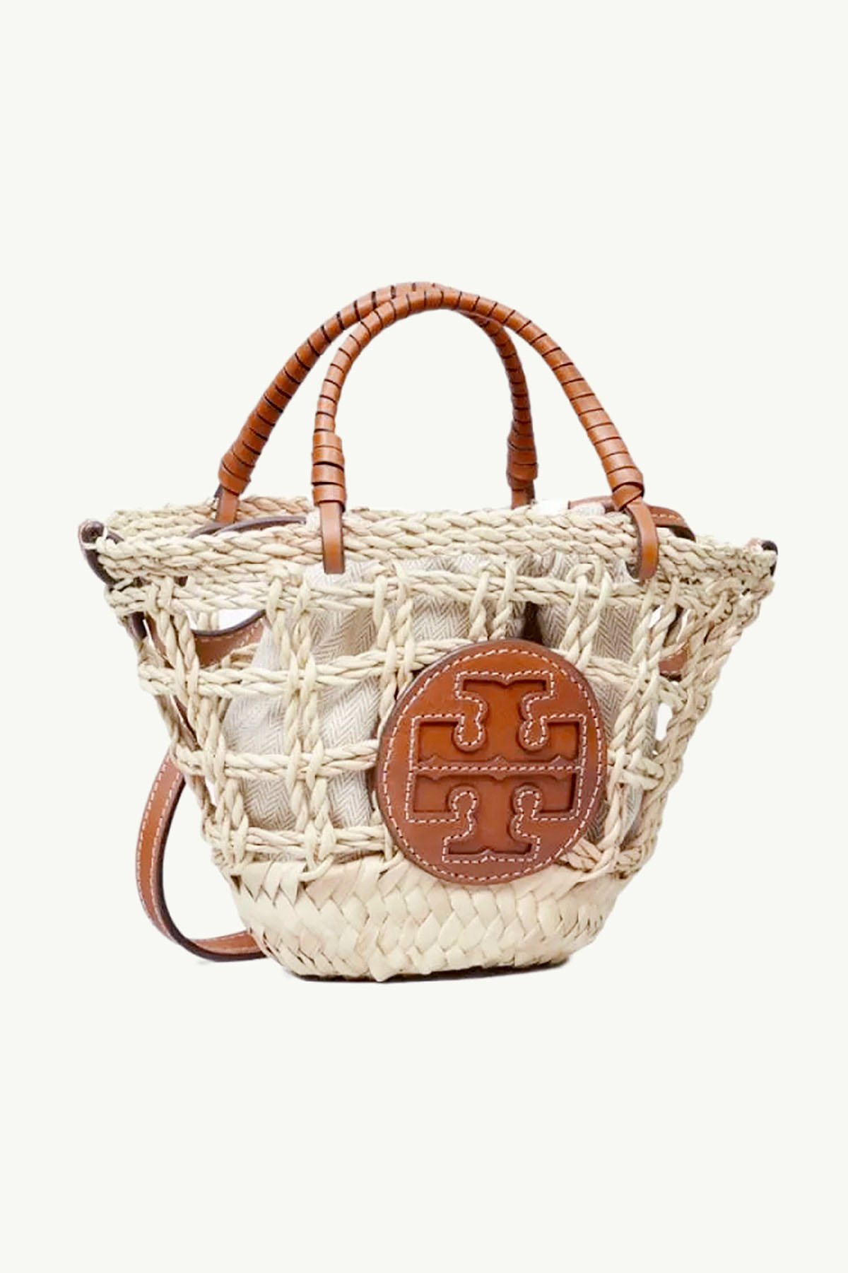 TORY BURCH Mini Ella Open Weave Basket Tote Bag in Natural/Tan 2