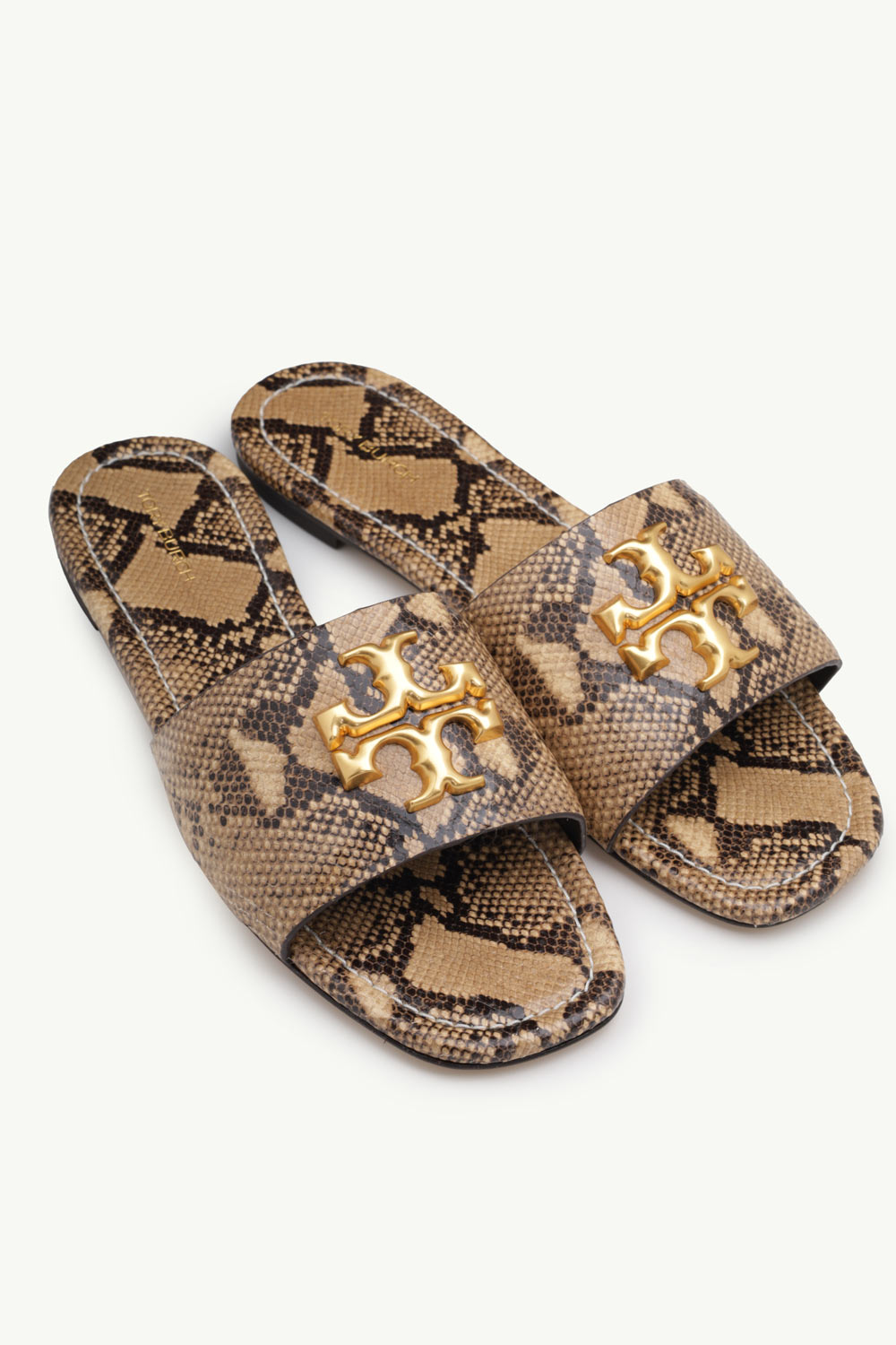 TORY BURCH Women Eleanor Slide in Desert Dusk Snake Embossed Leather GHW 1