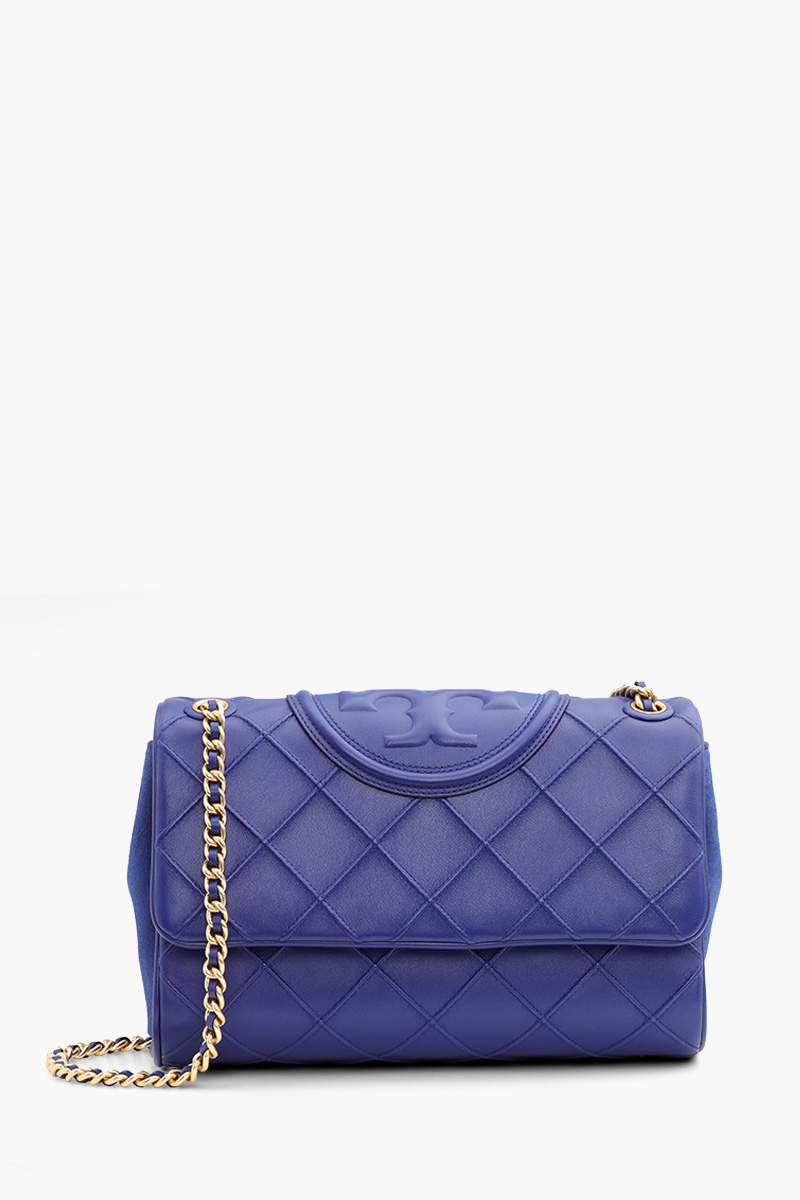 TORY BURCH Fleming Soft Convertible Diamond Pattern Shoulder Bag in Navy Day Leather x Suede 0
