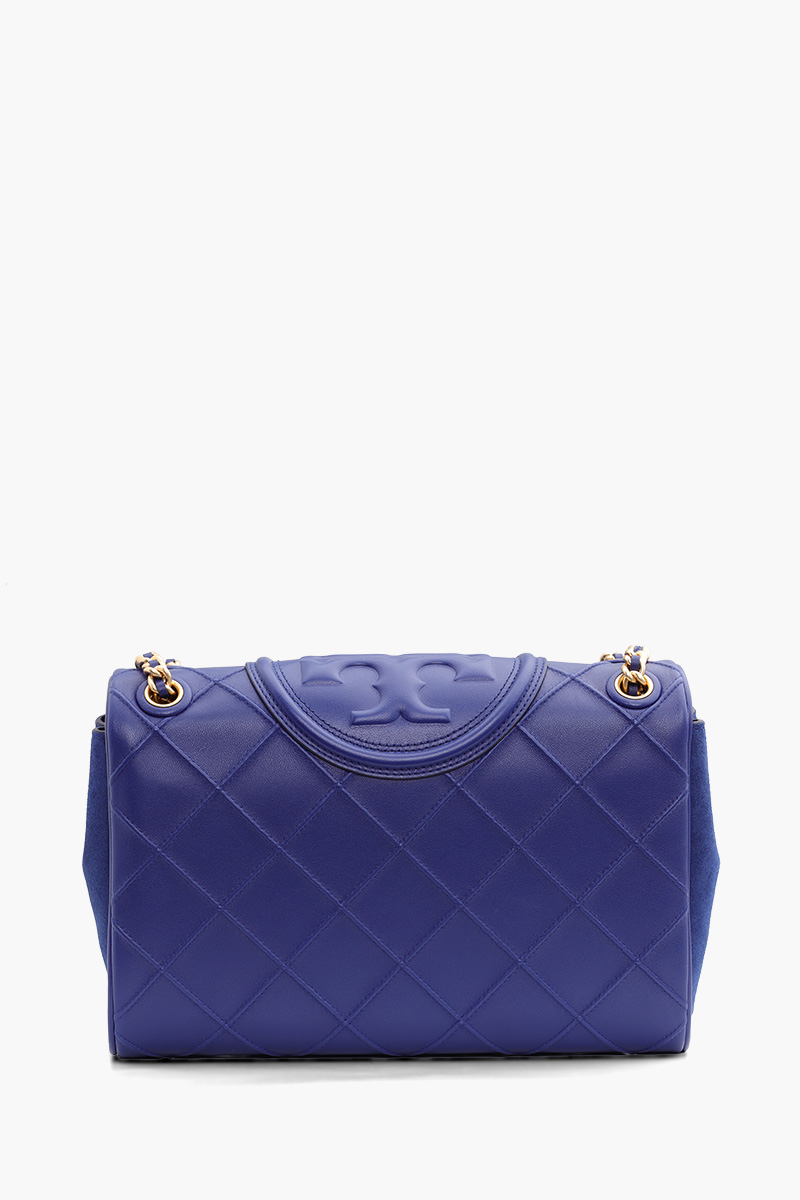 TORY BURCH Fleming Soft Convertible Diamond Pattern Shoulder Bag in Navy Day Leather x Suede 1