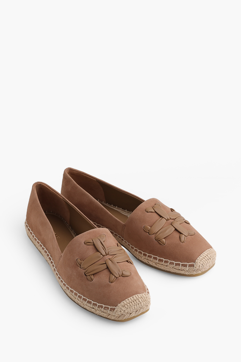 TORY BURCH Woven Double T Aline Espradrille in Almond Flour/Almond Flour Suede 1