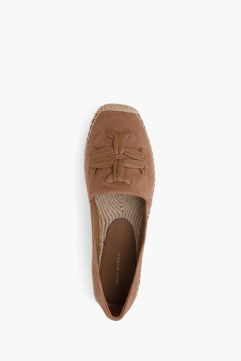 TORY BURCH Woven Double T Aline Espradrille in Almond Flour/Almond Flour Suede 3