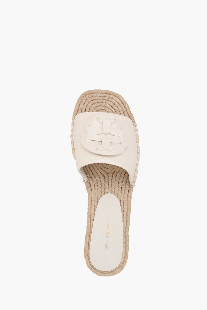 TORY BURCH Woven Double T Espadrille Slide in New Ivory/New Ivory Leather 3