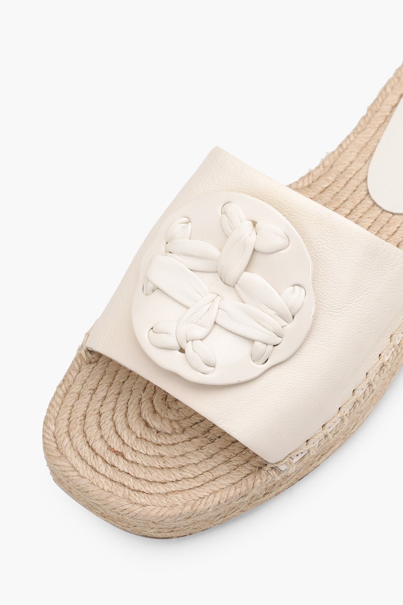 TORY BURCH Woven Double T Espadrille Slide in New Ivory/New Ivory Leather 4
