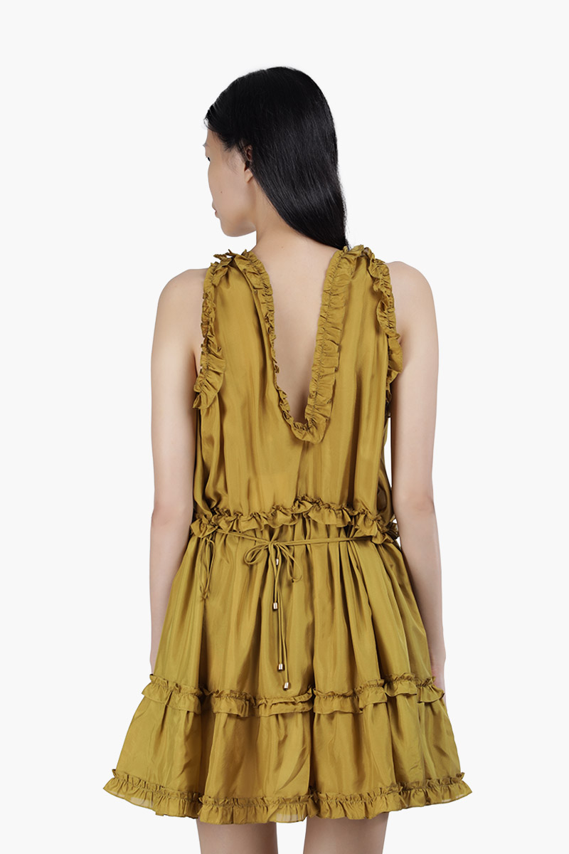 ZIMMERMANN Estelle Draw Frill Mini Dress in Olive 1