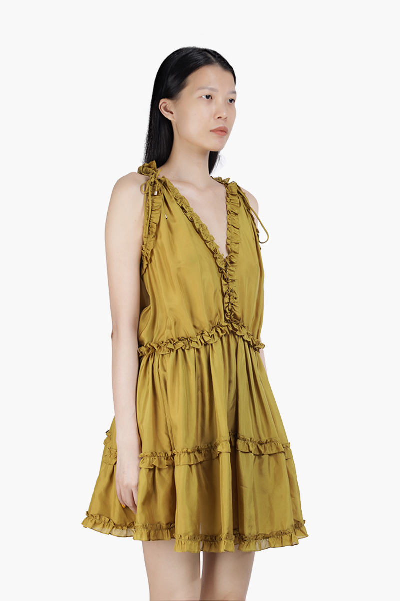 ZIMMERMANN Estelle Draw Frill Mini Dress in Olive 2