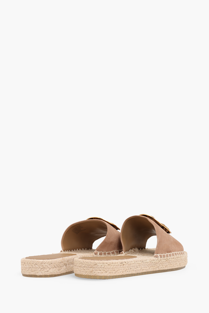 TORY BURCH Woven Double T Espadrille Slide in Almond Flour Suede 2