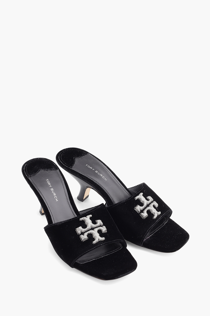 TORY BURCH Eleanor Pave Mules 65mm in Black Velvet 1