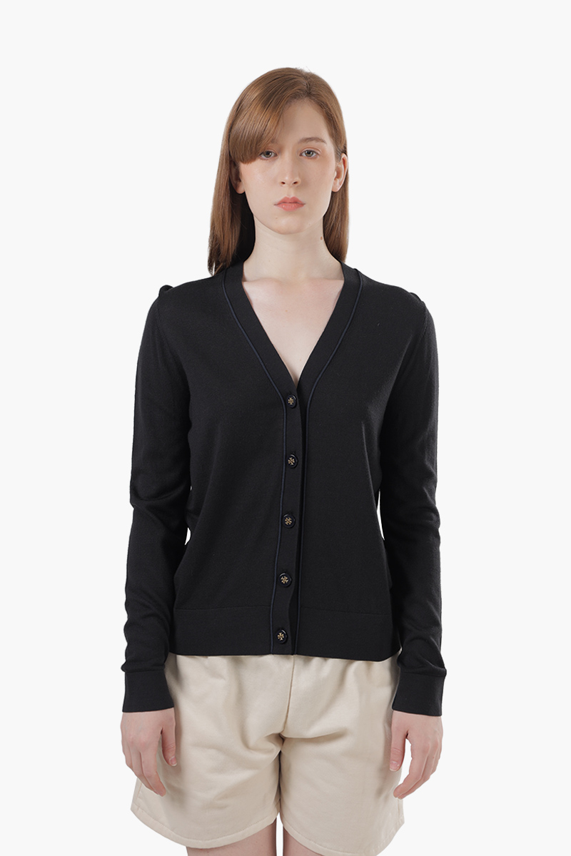 TORY BURCH Women Simone Cardigan in Black Wool and Silk 0