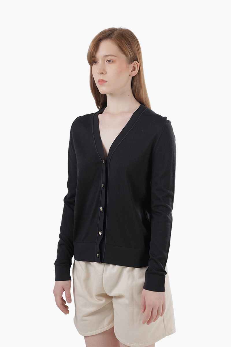 TORY BURCH Women Simone Cardigan in Black Wool and Silk 2