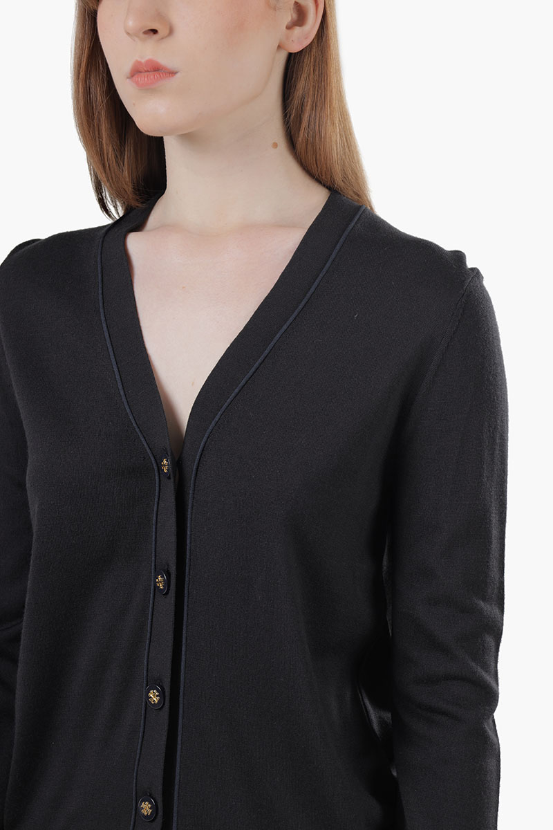 TORY BURCH Women Simone Cardigan in Black Wool and Silk 3