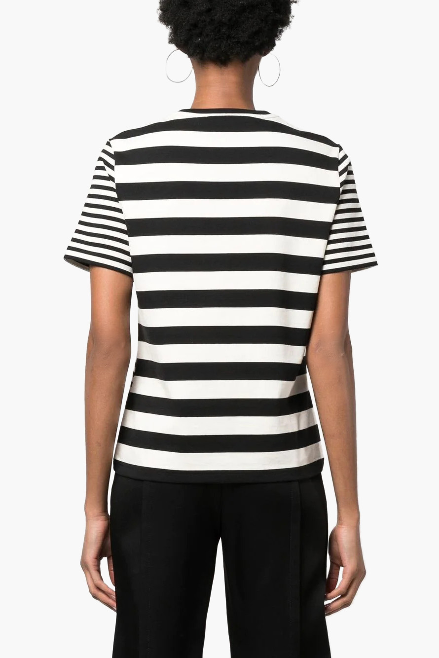 TORY BURCH Women Embroidered Logo Stripe T-Shirt in Black/White 2