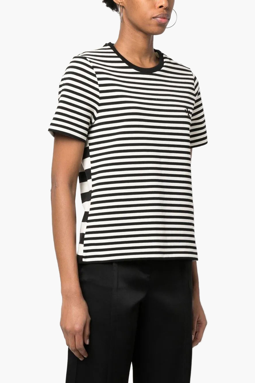 TORY BURCH Women Embroidered Logo Stripe T-Shirt in Black/White 3