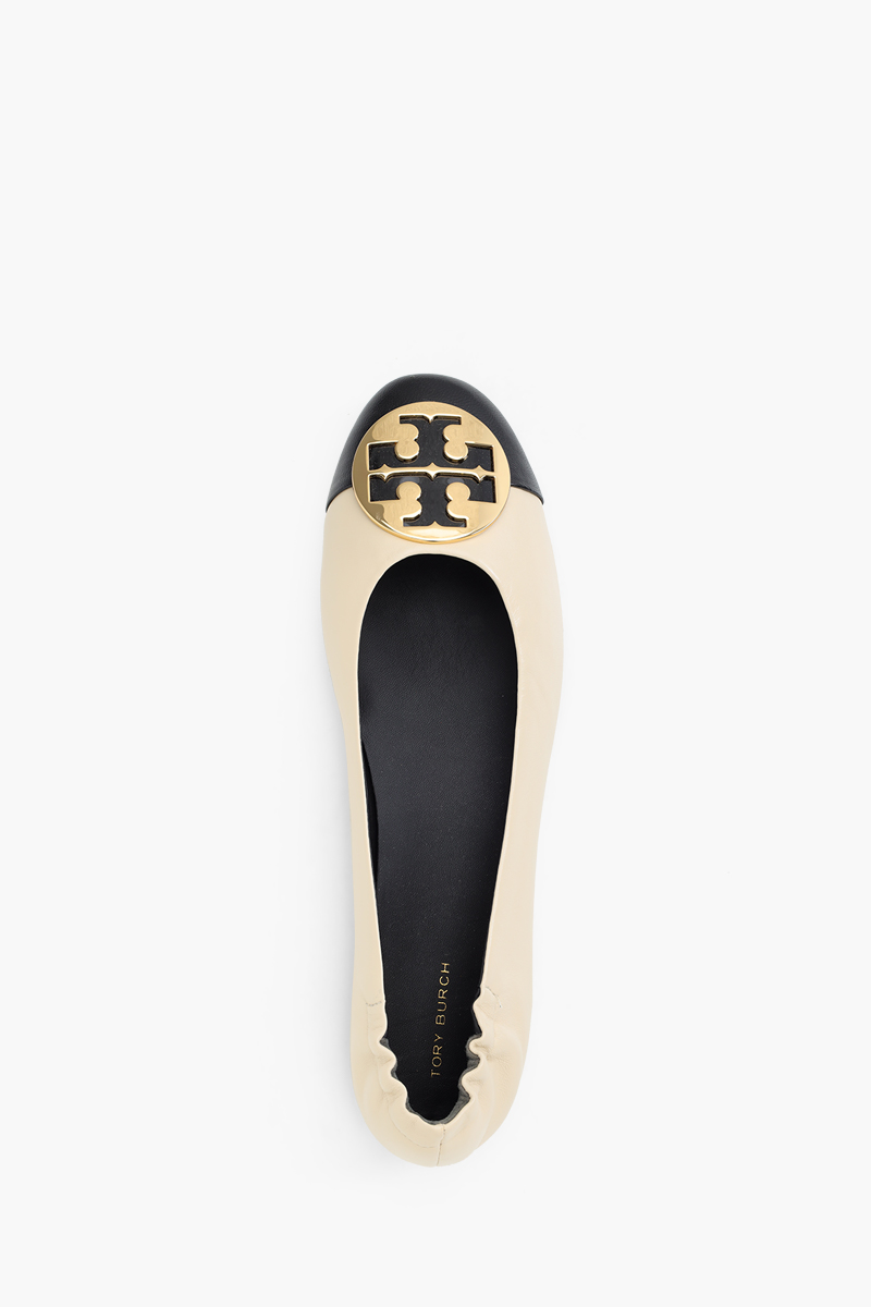 TORY BURCH Claire Cap Toe Ballet in Black/New Cream Leather GHW 3