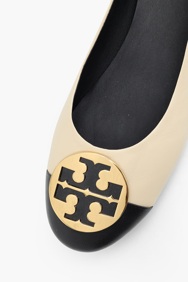 TORY BURCH Claire Cap Toe Ballet in Black/New Cream Leather GHW 4