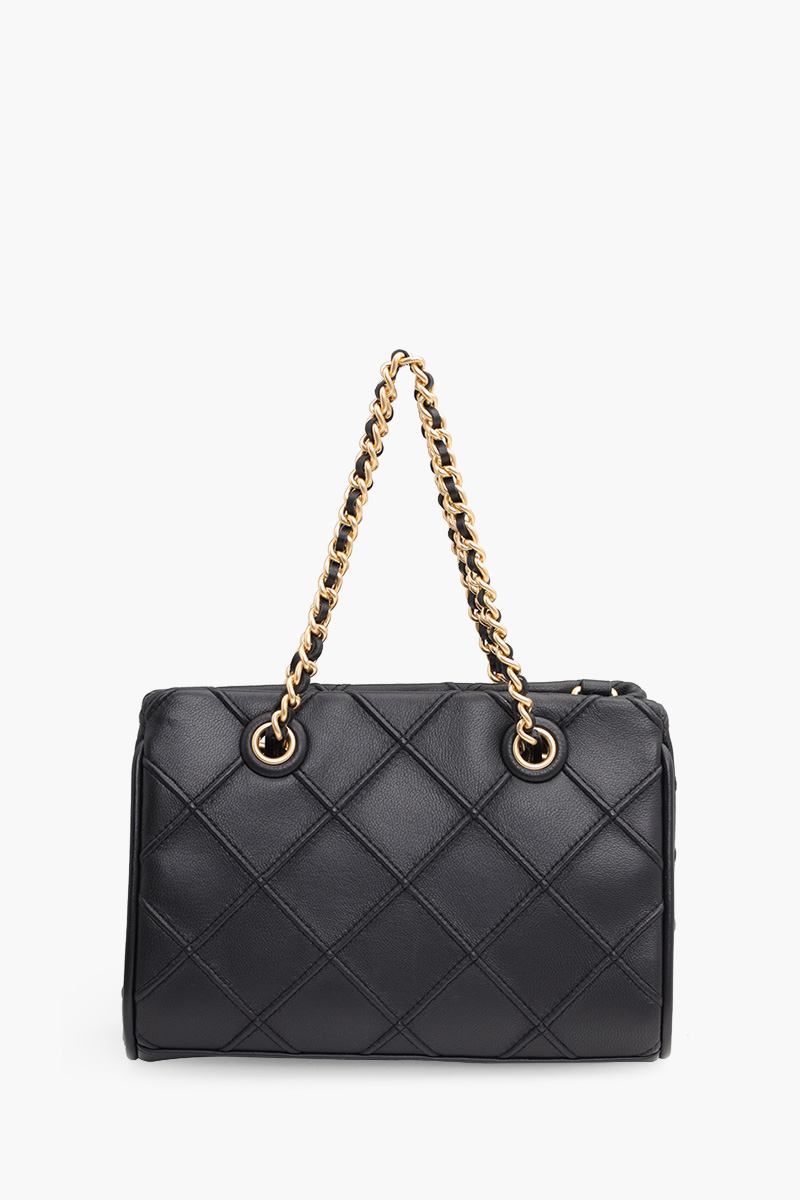TORY BURCH Mini Fleming Soft Chain Tote Bag in Black GHW 1