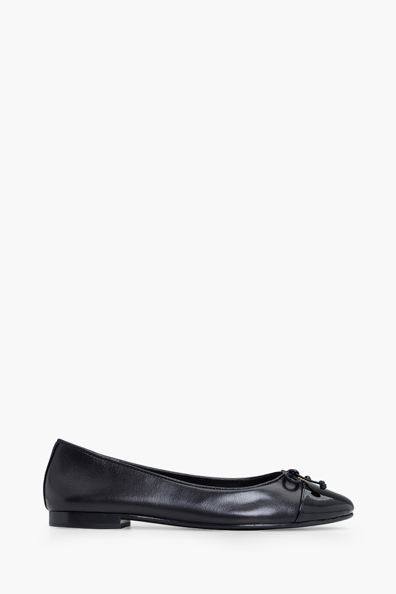 TORY BURCH Bow Double T Cap-Toe Ballets in Perfect Black/Perfect Black 0