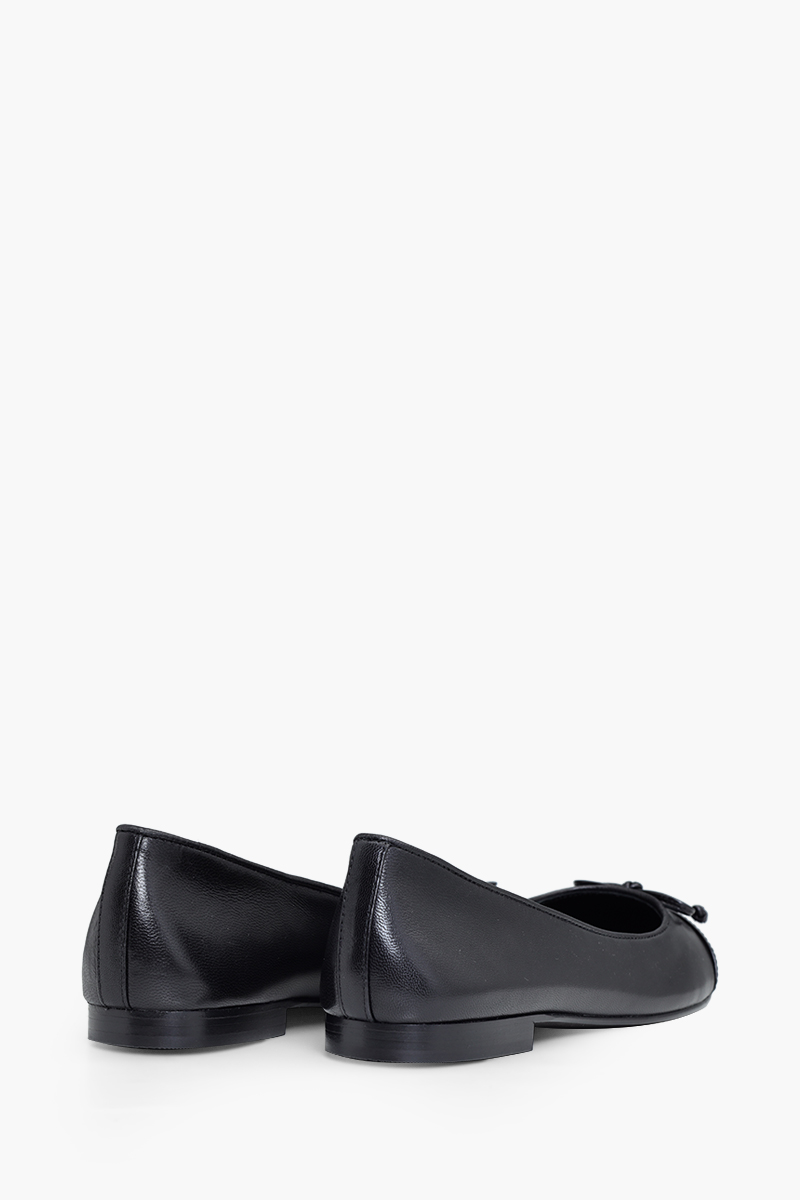 TORY BURCH Bow Double T Cap-Toe Ballets in Perfect Black/Perfect Black 2