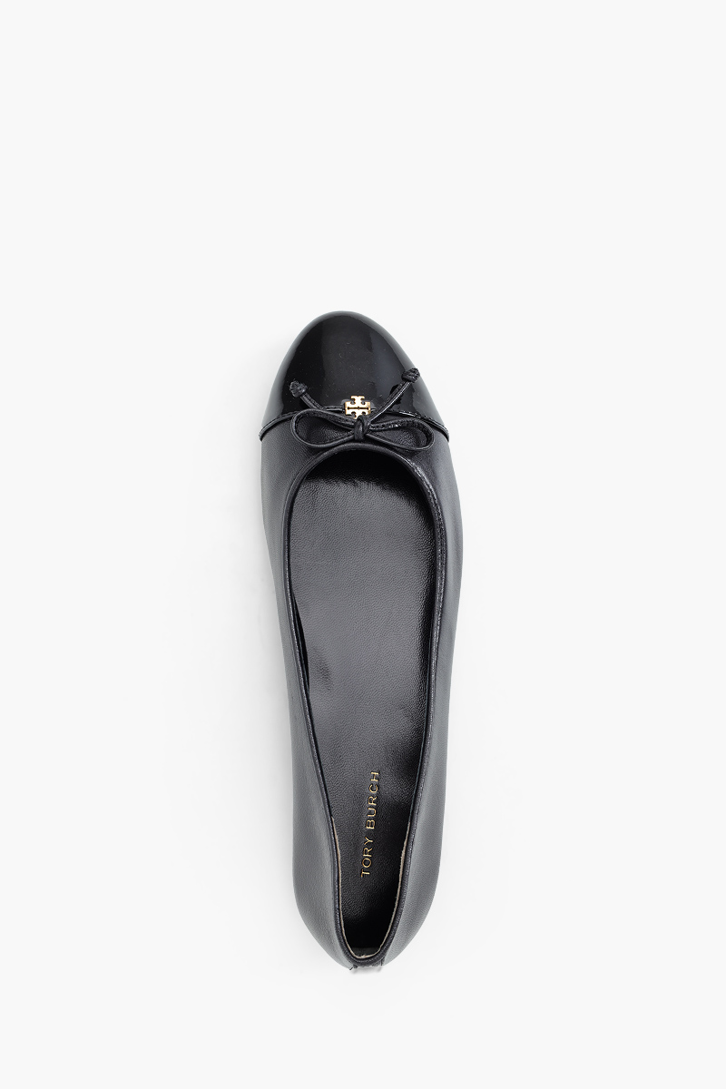 TORY BURCH Bow Double T Cap-Toe Ballets in Perfect Black/Perfect Black 3