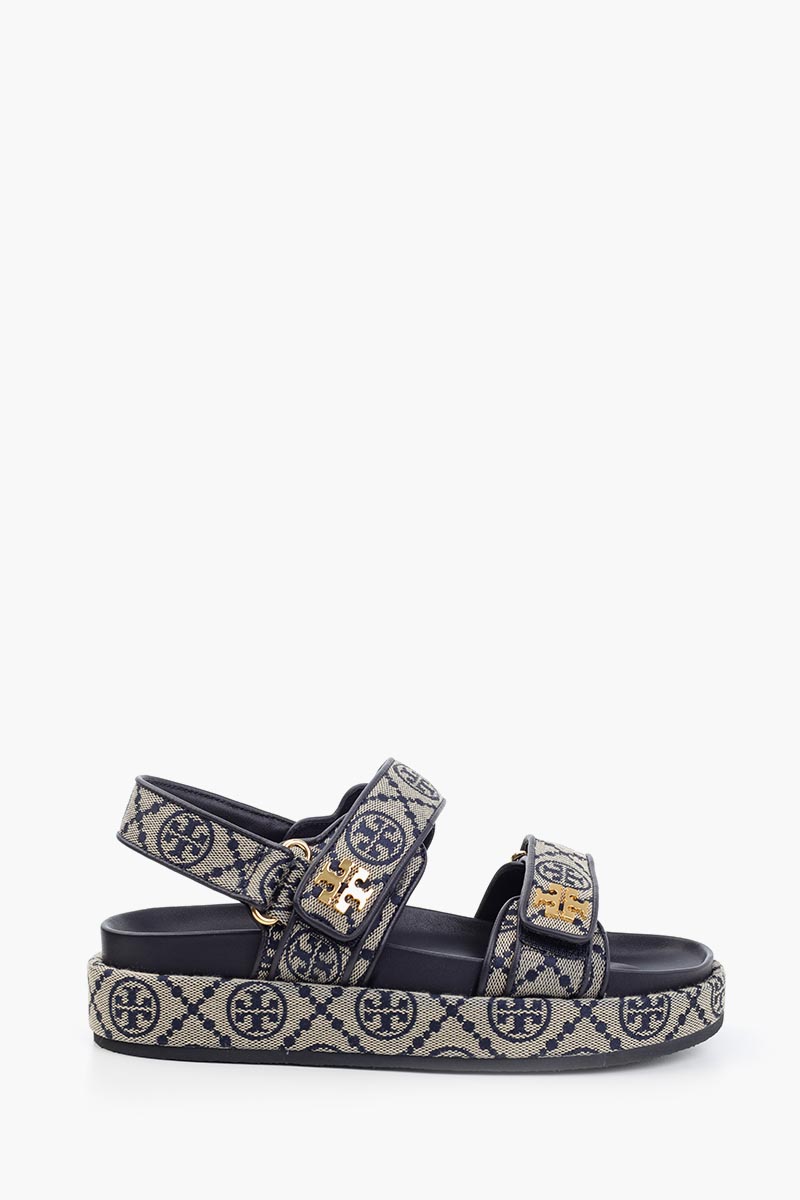 TORY BURCH T Monogram Kira Sport  Velcro Strap Sandals in Perfect Navy 0