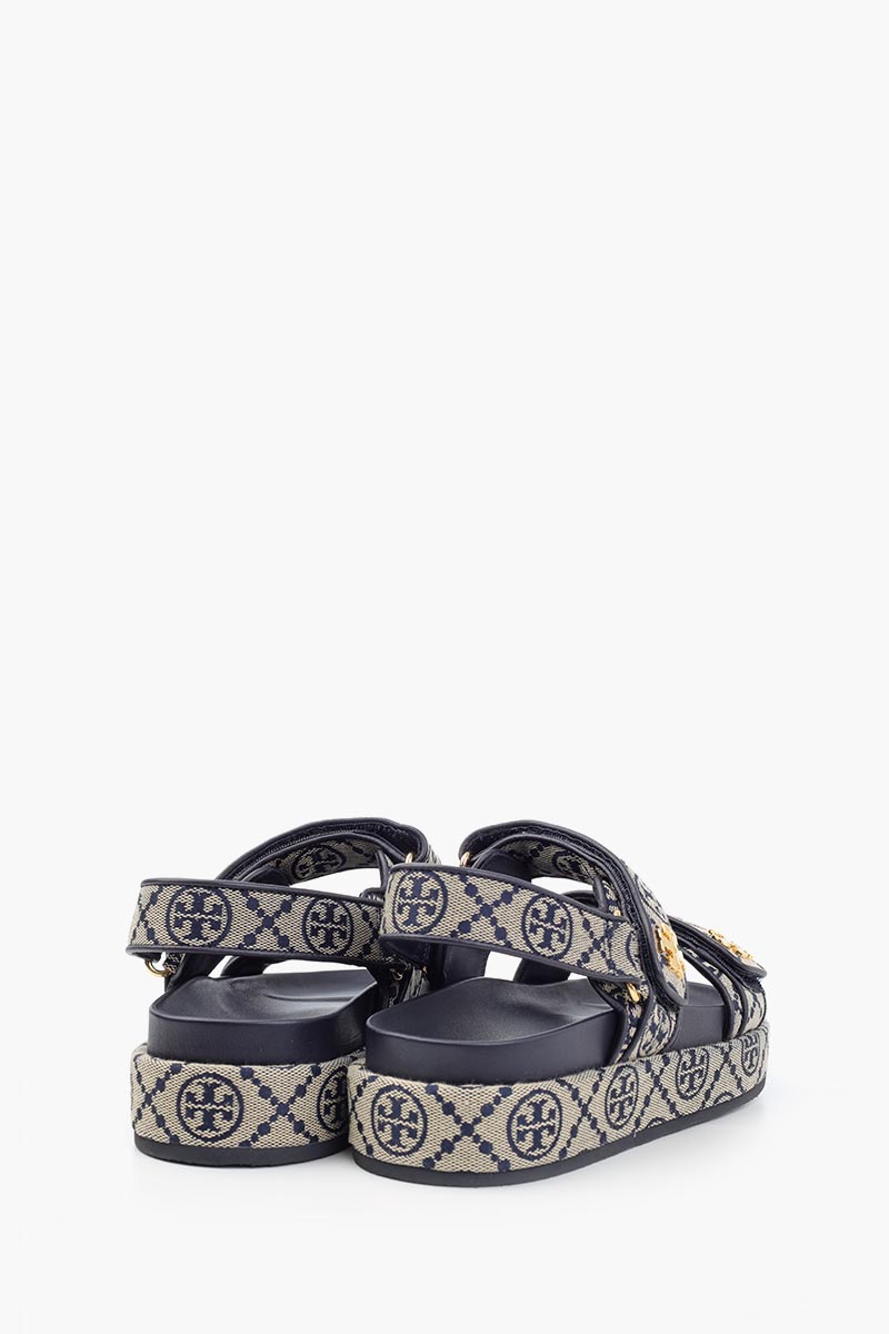 TORY BURCH T Monogram Kira Sport  Velcro Strap Sandals in Perfect Navy 1