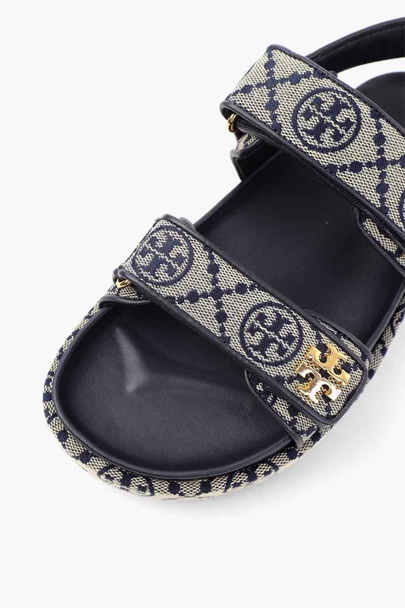 TORY BURCH T Monogram Kira Sport  Velcro Strap Sandals in Perfect Navy 4