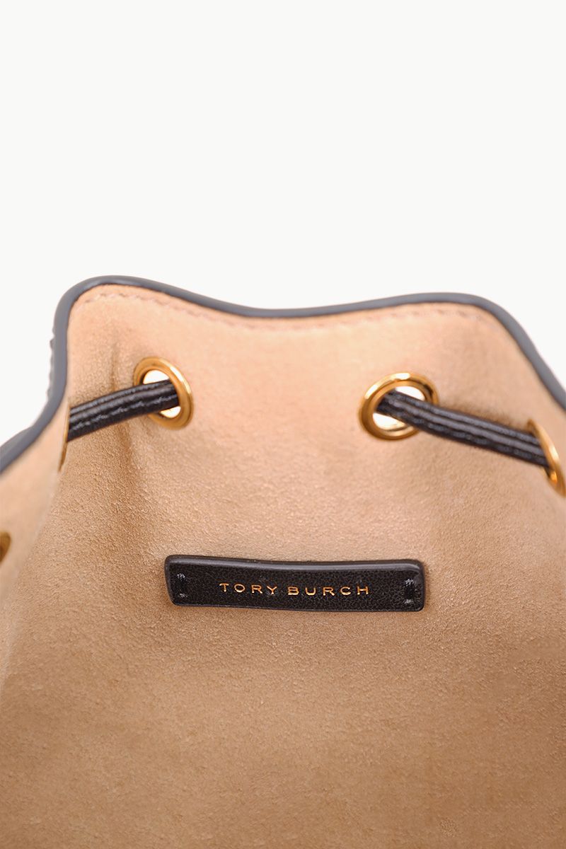 TORY BURCH Mini T Monogram Bucket Bag in Black Smooth Grain Leather 3