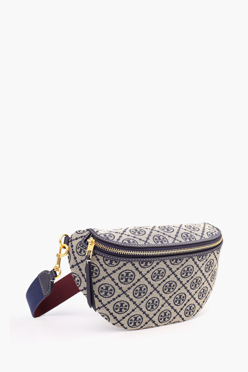 TORY BURCH Woven Jacquard T Monogram Belt Bag in Tory Navy Leather 1