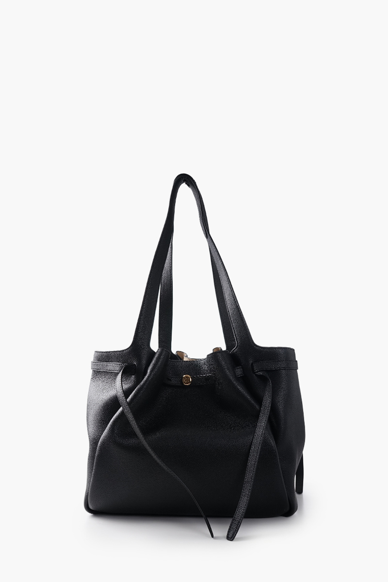 TORY BURCH Large Romy Tote Bag in Black Soft Pebbled Leather 0