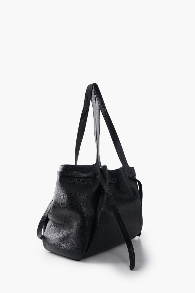 TORY BURCH Large Romy Tote Bag in Black Soft Pebbled Leather 1