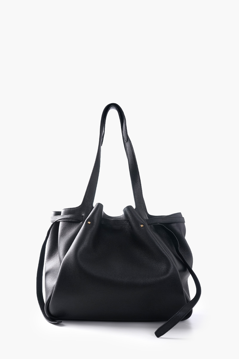 TORY BURCH Large Romy Tote Bag in Black Soft Pebbled Leather 2
