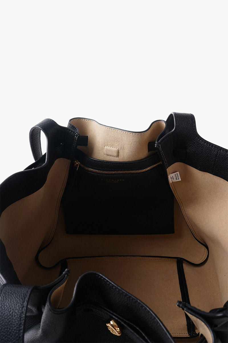 TORY BURCH Large Romy Tote Bag in Black Soft Pebbled Leather 4