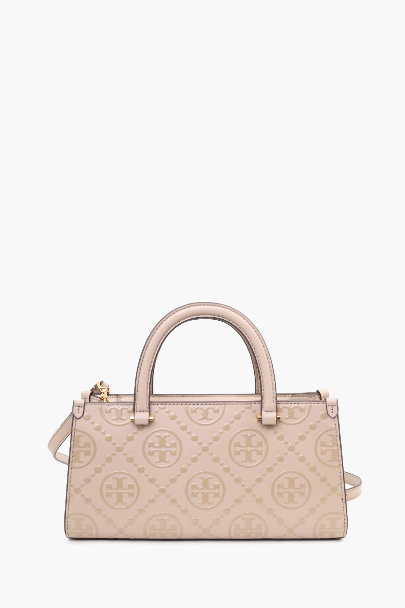 TORY BURCH Small Embossed T Monogram East-West Tote Bag in Fresh Clay Leather 0