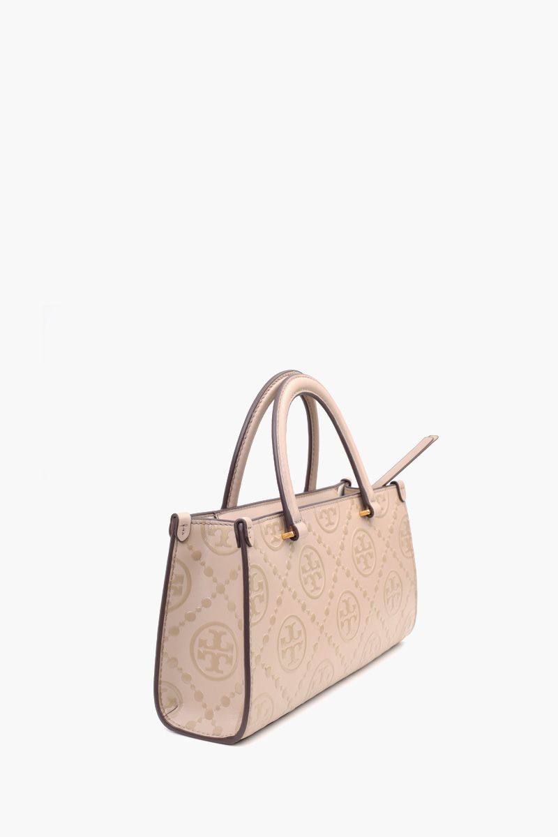TORY BURCH Small Embossed T Monogram East-West Tote Bag in Fresh Clay Leather 1