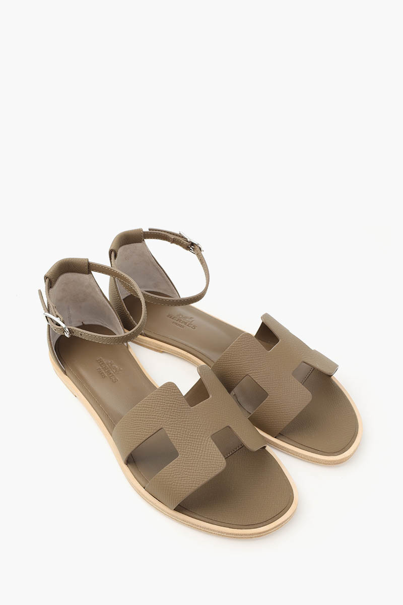 HERMÈS Santorini Sandals In Etaupe Epsom Calfskin 2