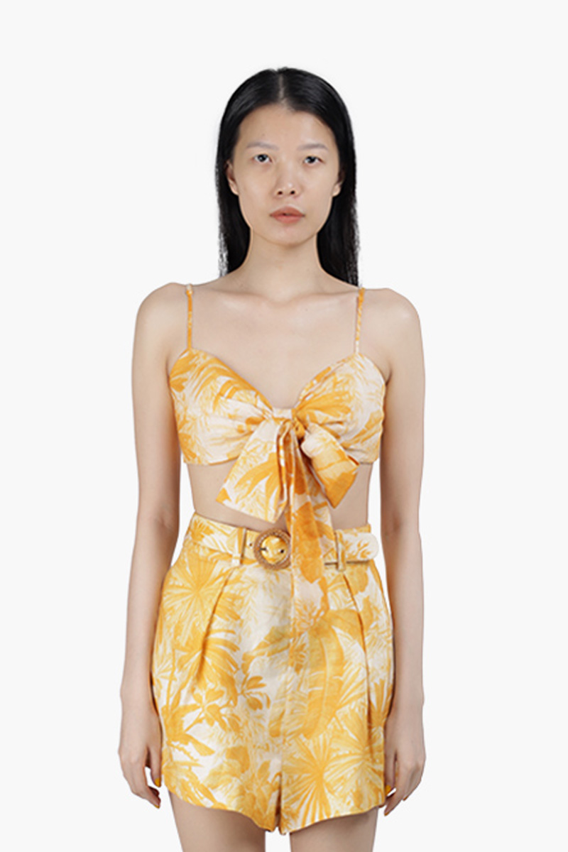 ZIMMERMANN Mae Palm Tree Print Bralette in Amber Palm with Bow 0