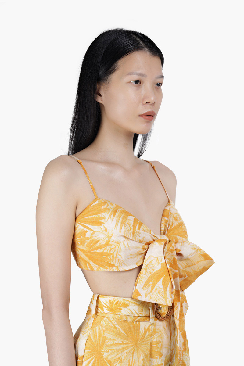 ZIMMERMANN Mae Palm Tree Print Bralette in Amber Palm with Bow 2