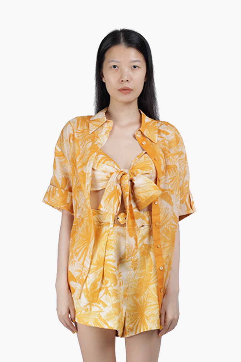 ZIMMERMANN Mae Palm Tree Print Short Sleeve Shirt in Amber Palm 0