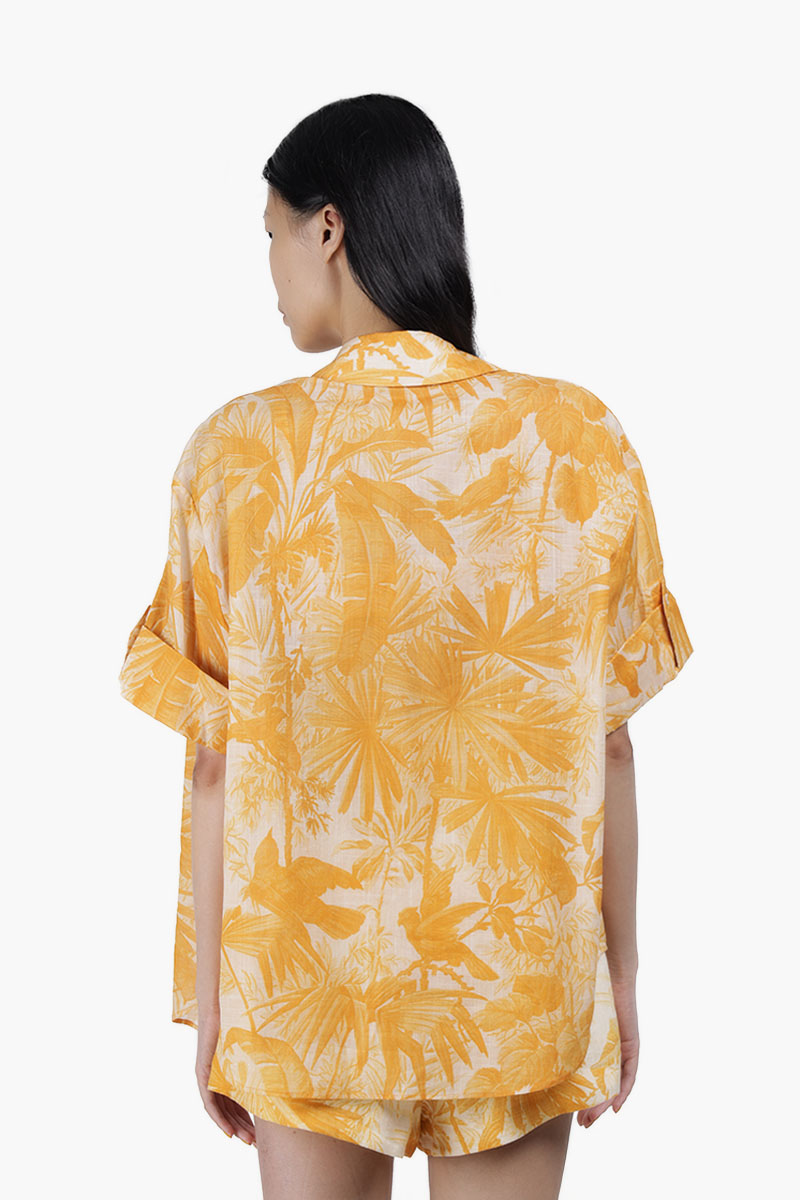 ZIMMERMANN Mae Palm Tree Print Short Sleeve Shirt in Amber Palm 1