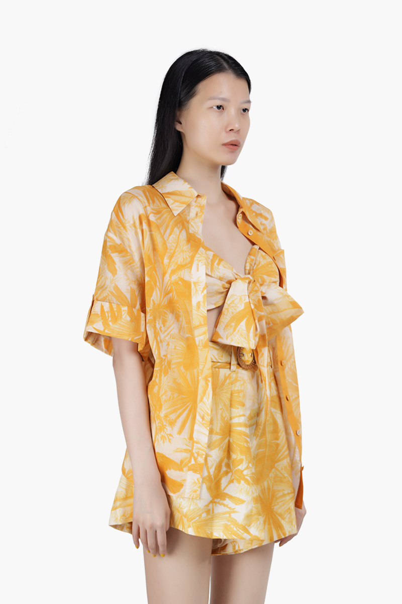 ZIMMERMANN Mae Palm Tree Print Short Sleeve Shirt in Amber Palm 2