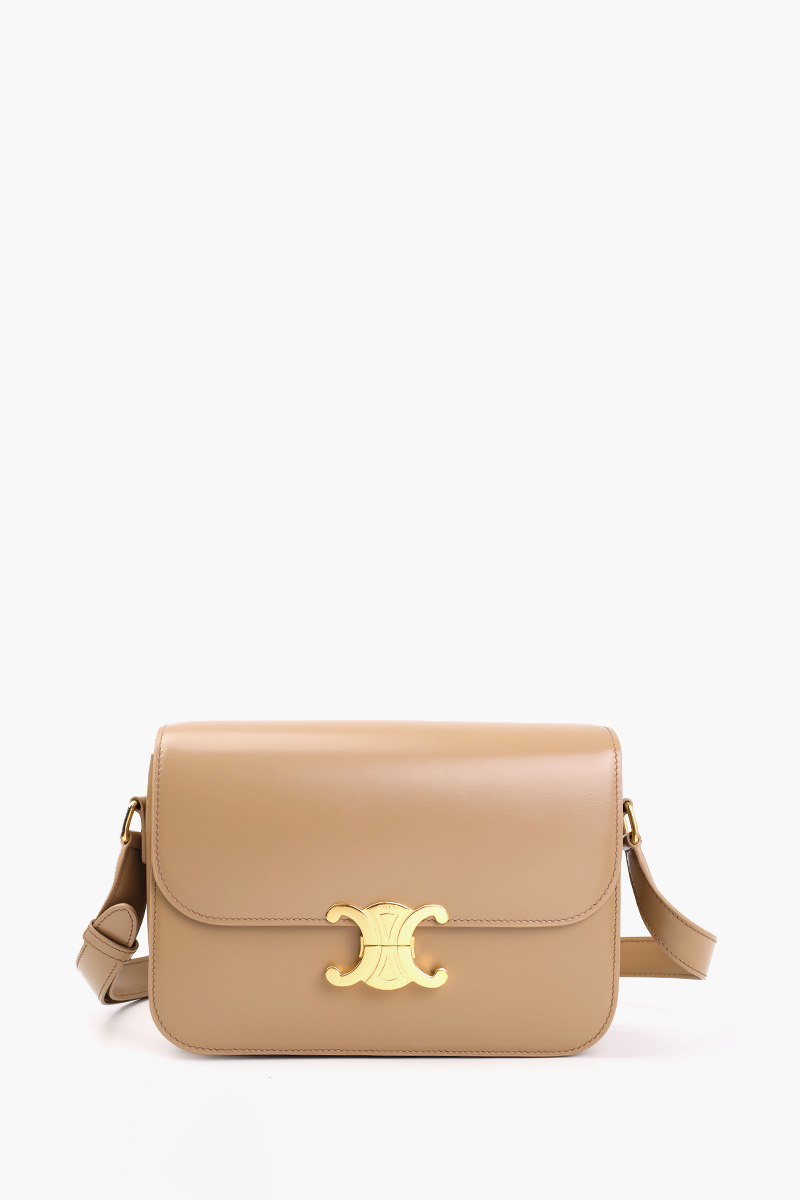 CELINE Medium Triomphe Bag in Smoked Brown Shiny Calfskin 0