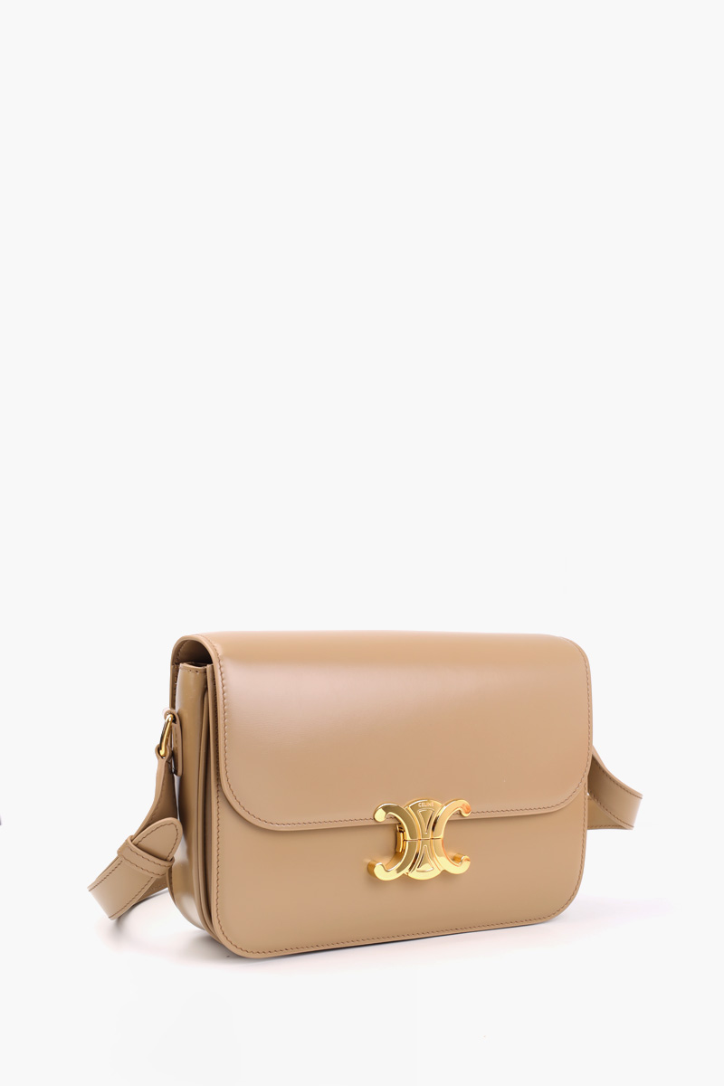 CELINE Medium Triomphe Bag in Smoked Brown Shiny Calfskin 1