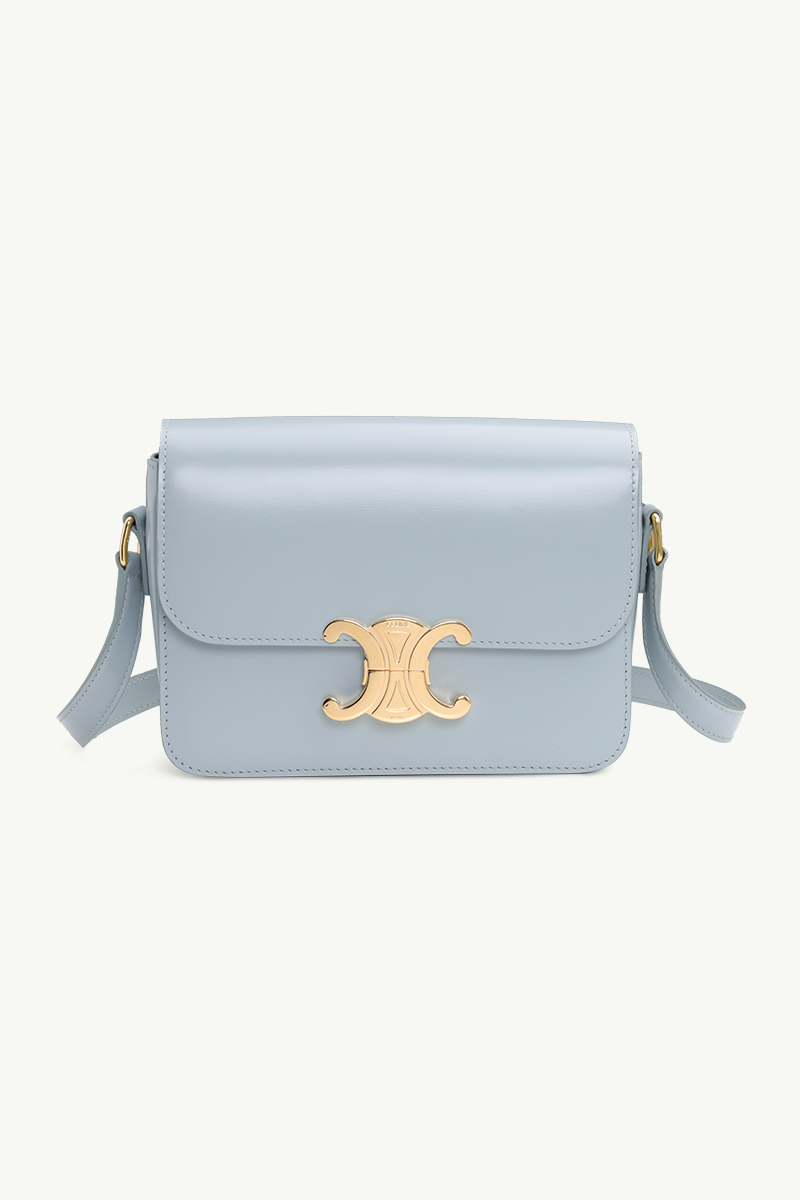 CELINE Teen Triomphe Shoulder Bag in Ice Blue Shiny Calfskin Leather GHW 0